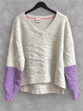 Charli Alpaca Wool Blend Colorblock Balloon Sleeve Sweater Cream Purple